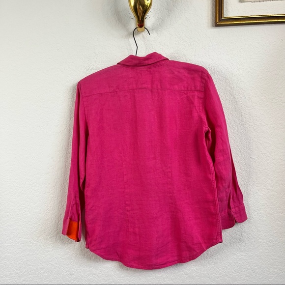 LRL Linen Embroidered Crest Button Front Blouse - Picture 6 of 7
